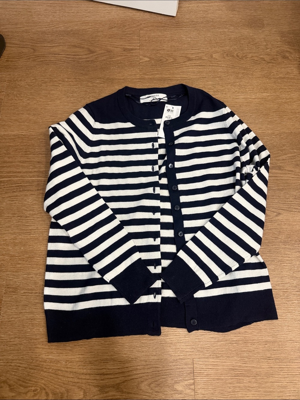 Primark Classic Navy & White Striped Button Cardigan Sweater
